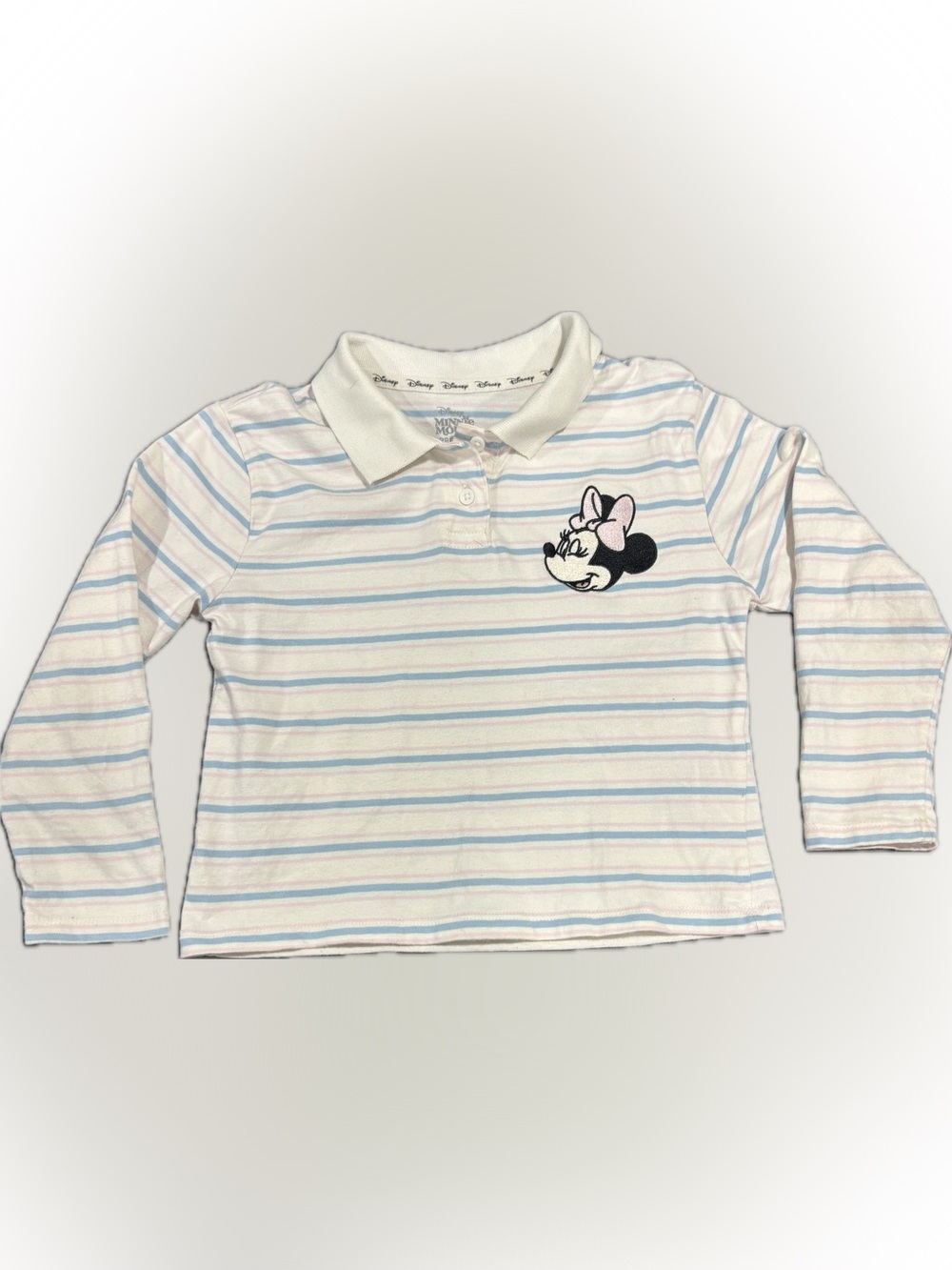 Disney Kids Polo with Minnie Embroidered Patch in White, Light Pink & Light Blue